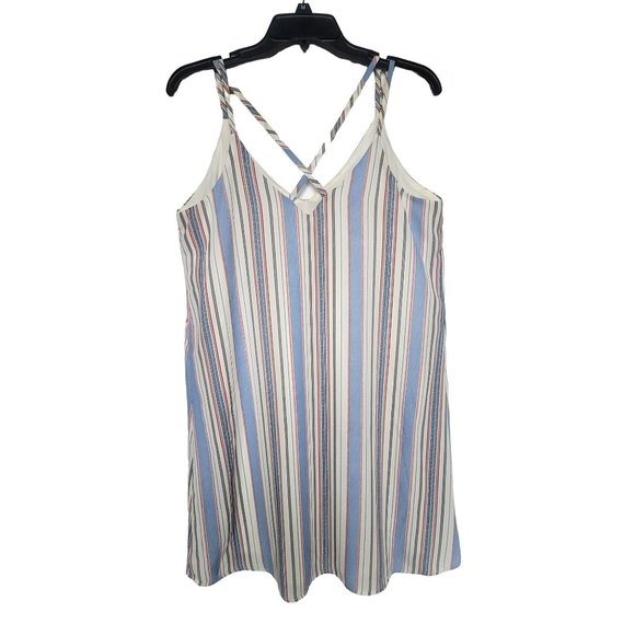 ✨Size M Women's Xhilaration BOHO Striped  Cris Cros Strap Mini Dress White Blue✨ - Picture 5 of 8